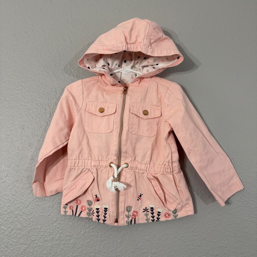 Gillian's Closet Girl's Size 24M Pink Embroidered Floral Hooded Cotton Jacket